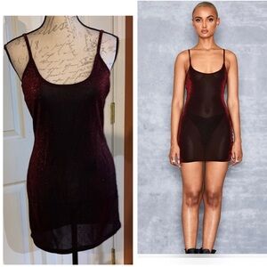 Mistress Rocks SemiSheer Sparkle Shimmer Skinny Strap Scoop Back Dress Red Large